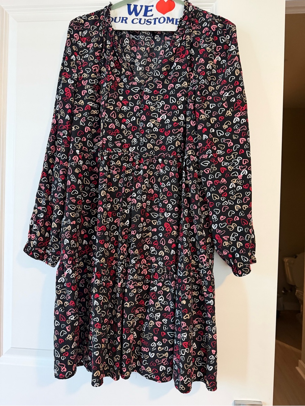 LOFT Black Mini Dress with Pink and White Heart Print